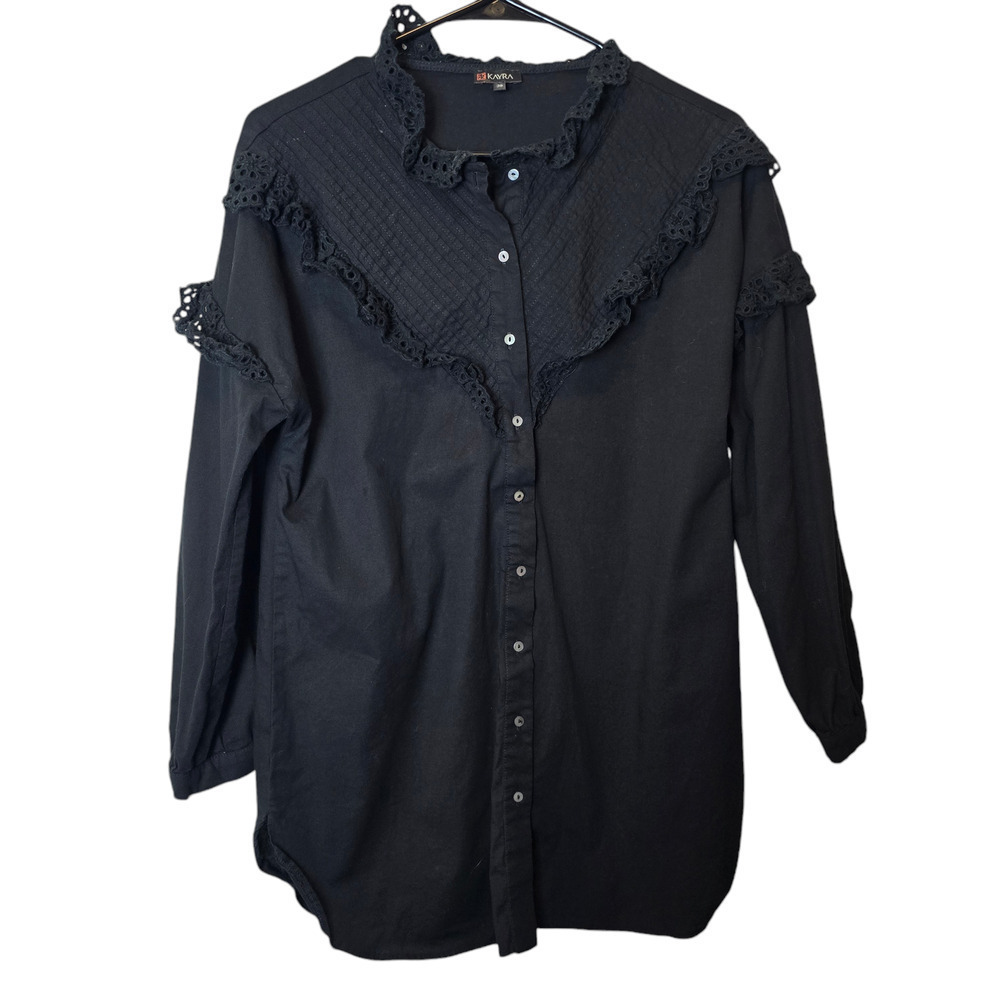Kayra tunic frills eyelet size 38 6 small black